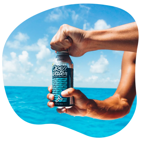 person opening an Open Water sparkling aluminum bottle